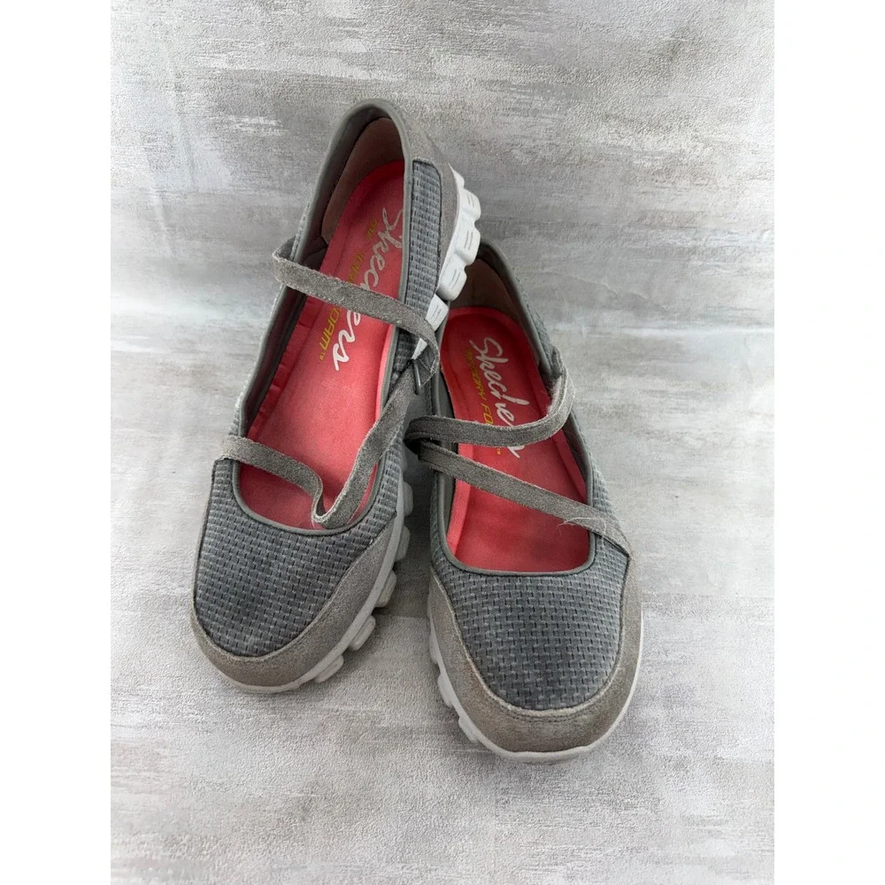 Skechers Sport Memory Foam Mary Jane Grey Coral Sneakers 22683 Women Sz 8